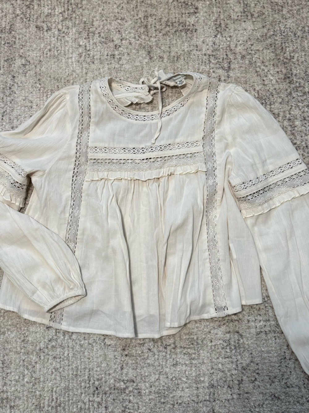 American Eagle Outfitters Cream Lace-Trim Peasant Blouse